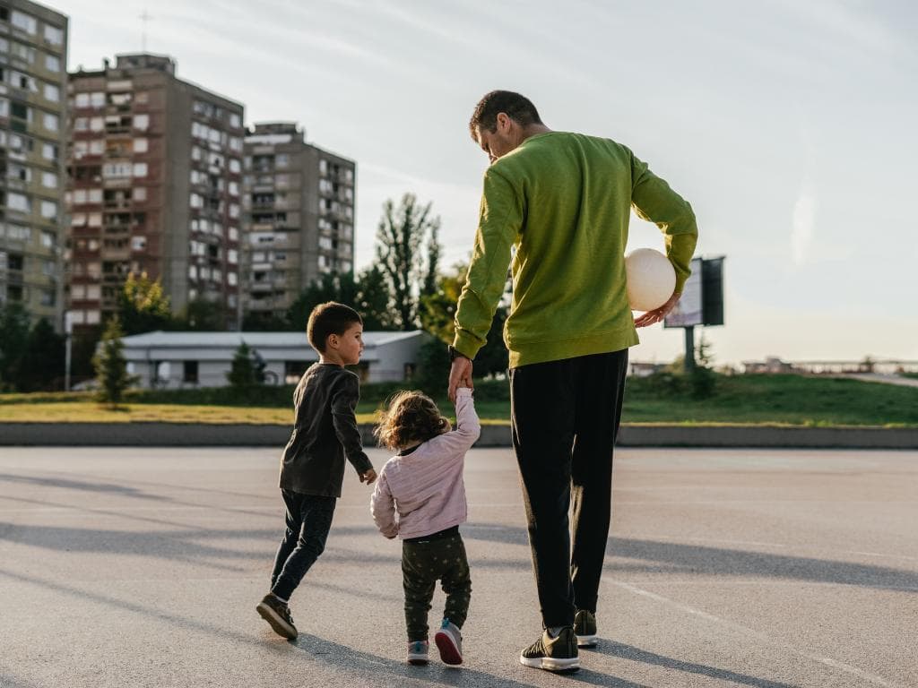 Kids playing with dad L